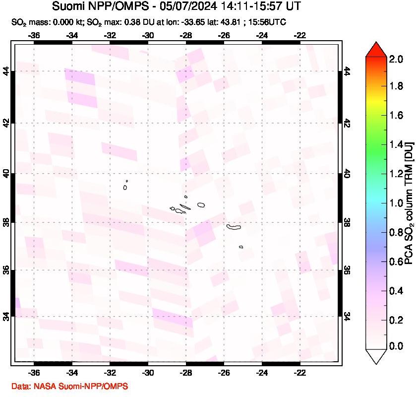 A sulfur dioxide image over Azores Islands, Portugal on May 07, 2024.