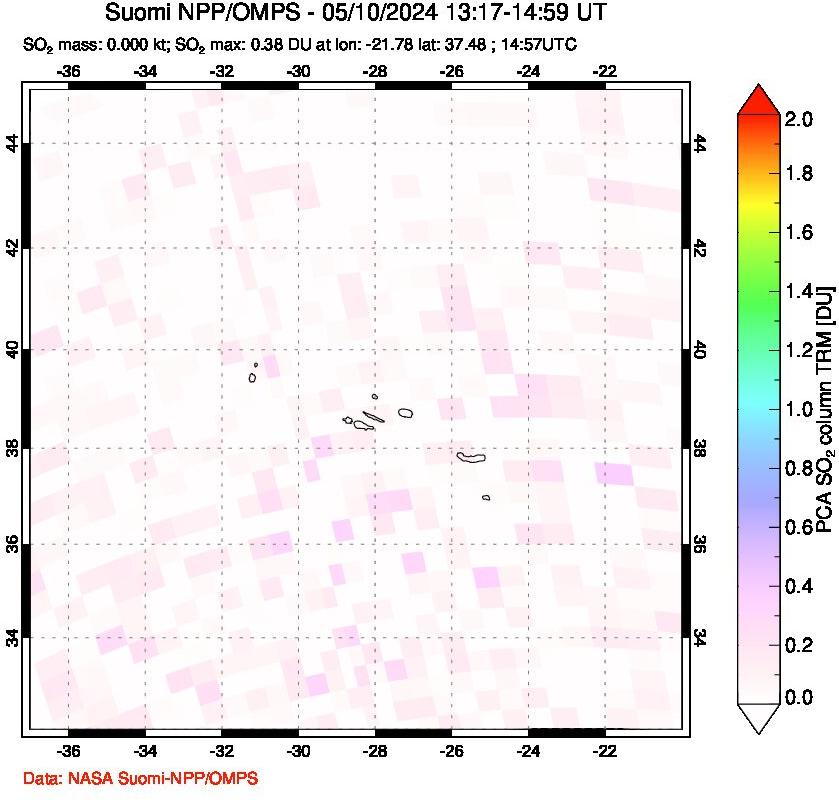 A sulfur dioxide image over Azores Islands, Portugal on May 10, 2024.