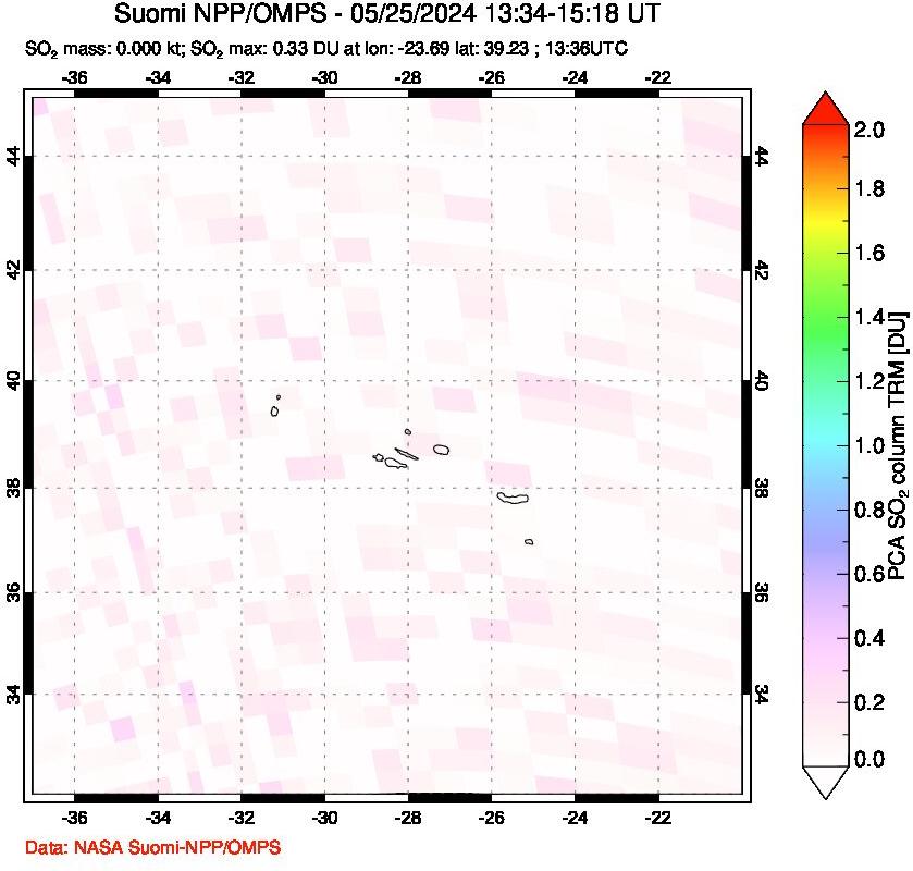 A sulfur dioxide image over Azores Islands, Portugal on May 25, 2024.