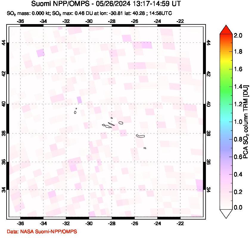 A sulfur dioxide image over Azores Islands, Portugal on May 26, 2024.