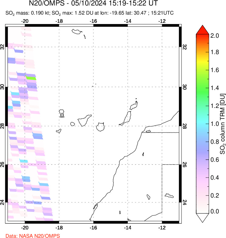 A sulfur dioxide image over Canary Islands on May 10, 2024.