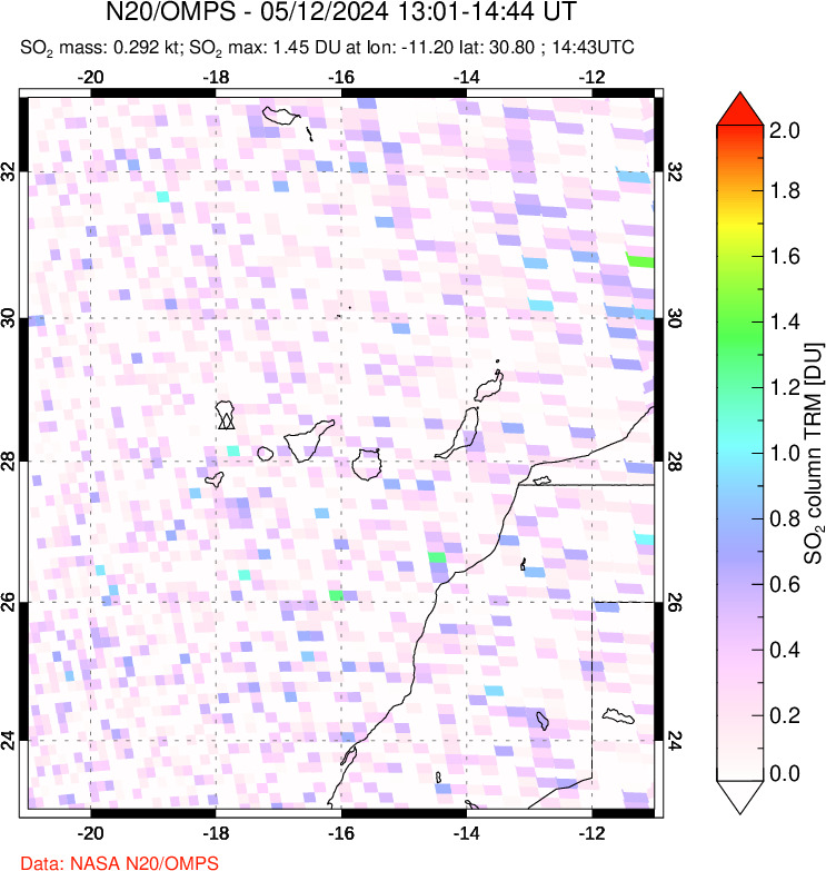 A sulfur dioxide image over Canary Islands on May 12, 2024.