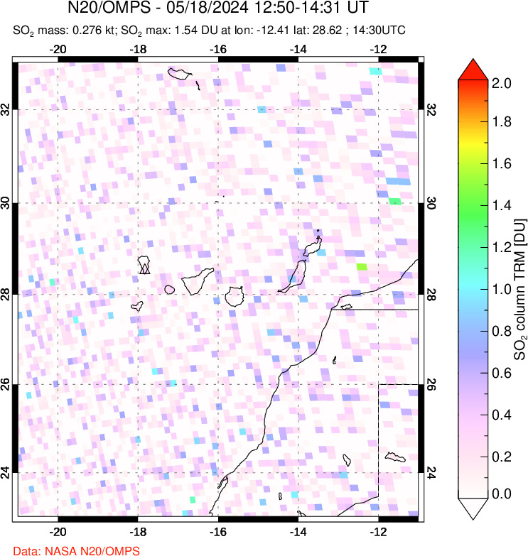 A sulfur dioxide image over Canary Islands on May 18, 2024.