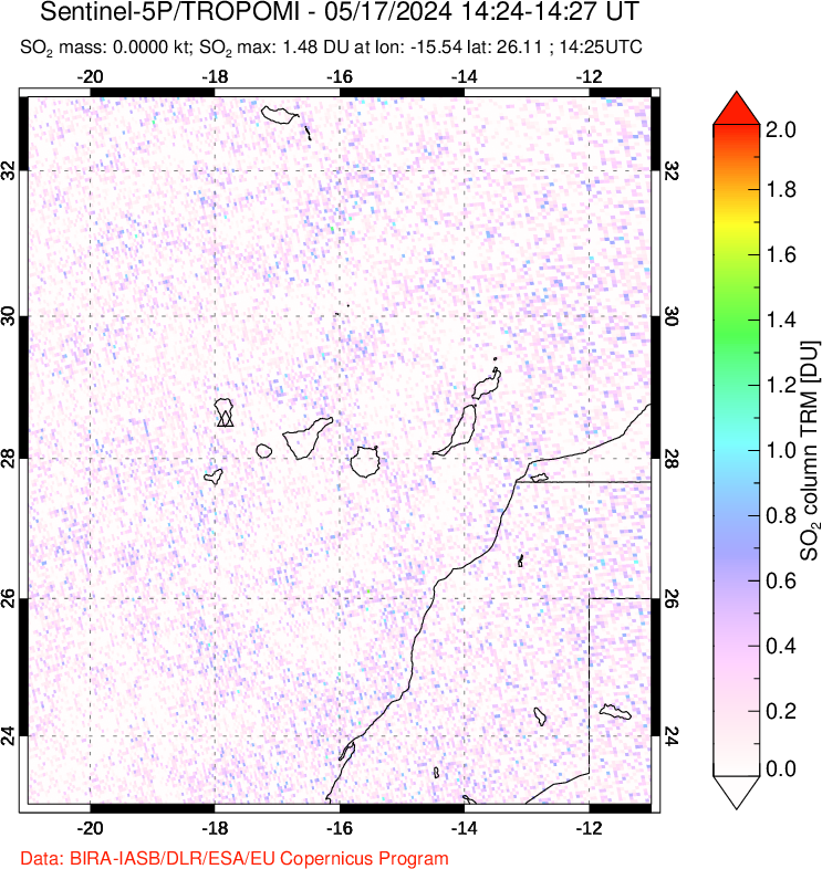 A sulfur dioxide image over Canary Islands on May 17, 2024.