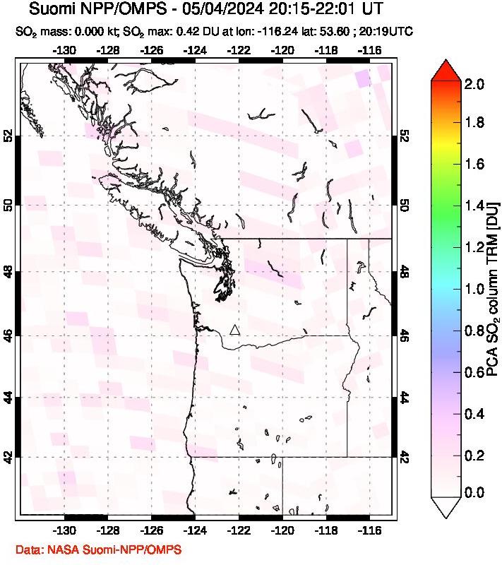 A sulfur dioxide image over Cascade Range, USA on May 04, 2024.