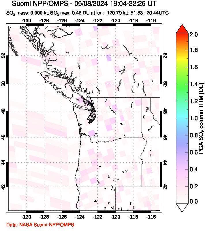 A sulfur dioxide image over Cascade Range, USA on May 08, 2024.