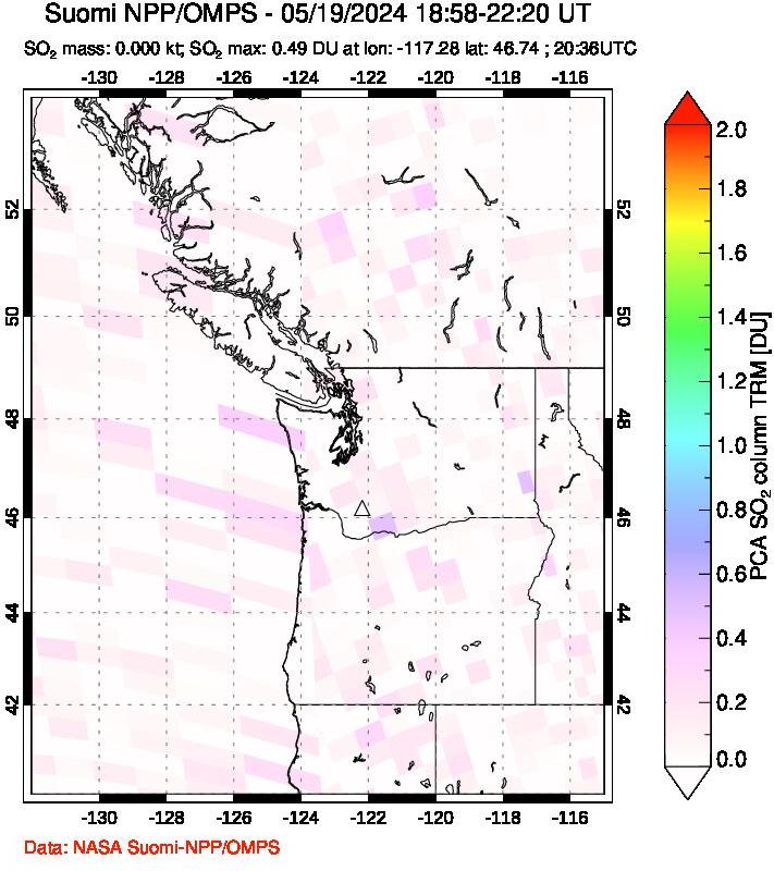 A sulfur dioxide image over Cascade Range, USA on May 19, 2024.