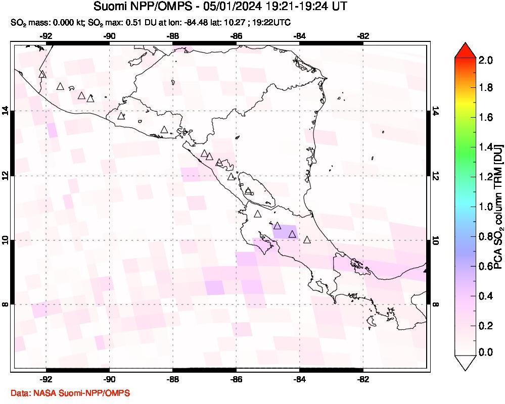 A sulfur dioxide image over Central America on May 01, 2024.