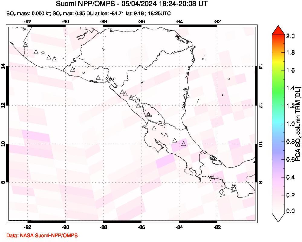 A sulfur dioxide image over Central America on May 04, 2024.