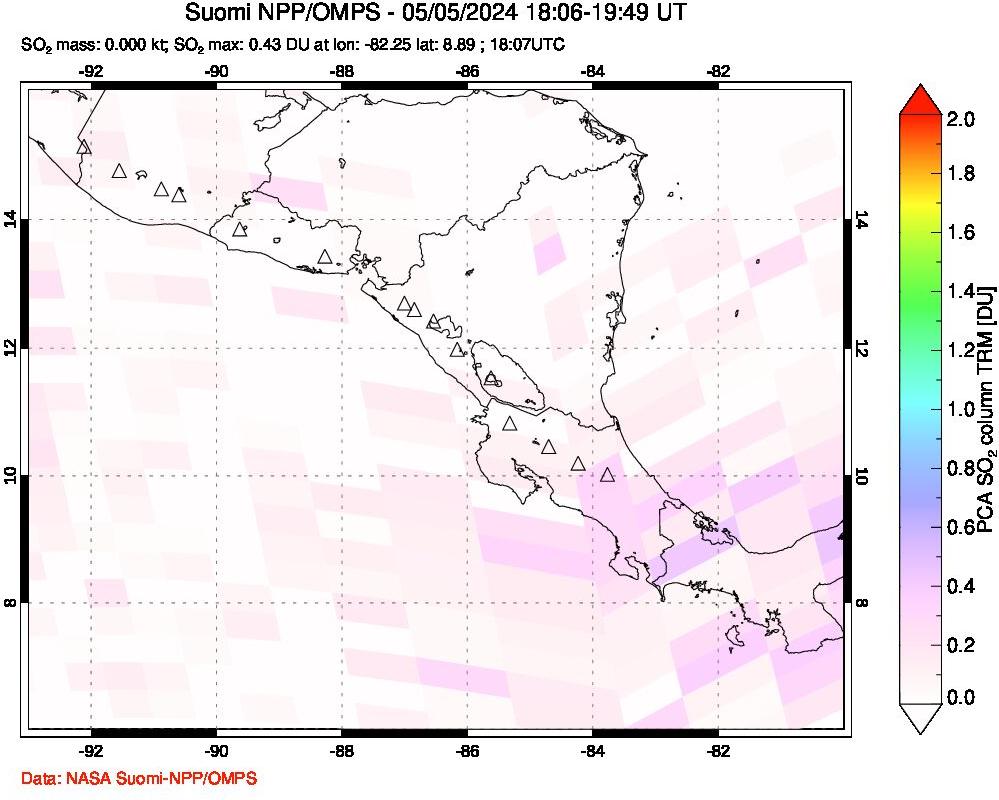 A sulfur dioxide image over Central America on May 05, 2024.