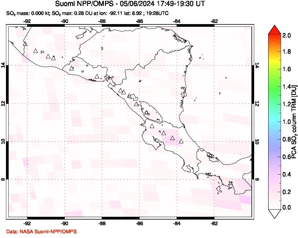 A sulfur dioxide image over Central America on May 06, 2024.