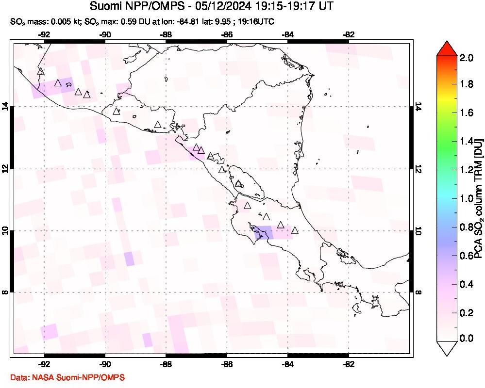 A sulfur dioxide image over Central America on May 12, 2024.