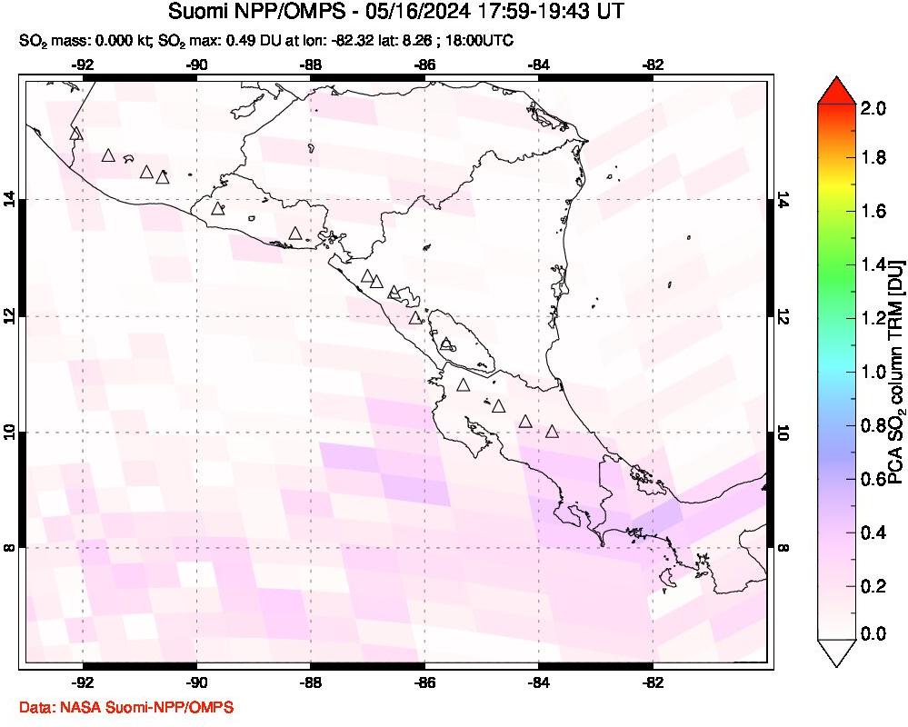 A sulfur dioxide image over Central America on May 16, 2024.