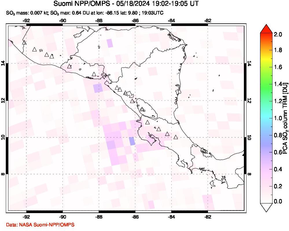 A sulfur dioxide image over Central America on May 18, 2024.