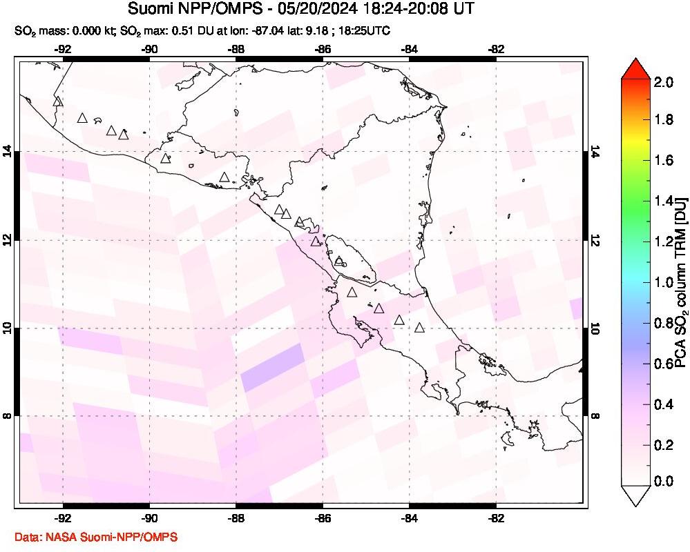 A sulfur dioxide image over Central America on May 20, 2024.