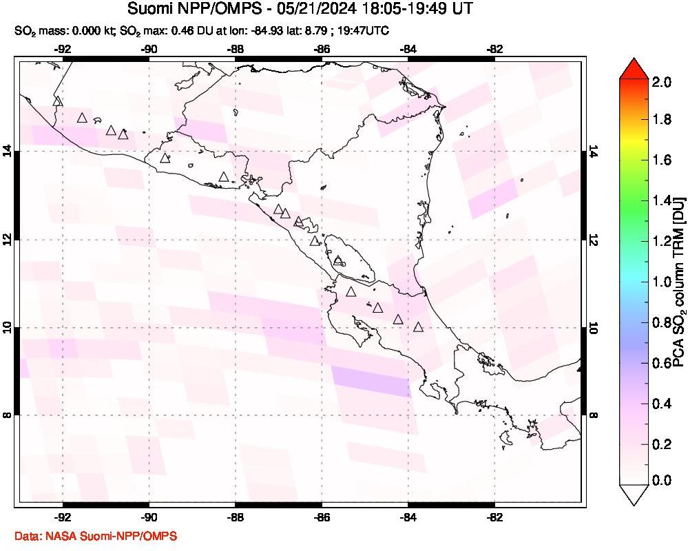 A sulfur dioxide image over Central America on May 21, 2024.