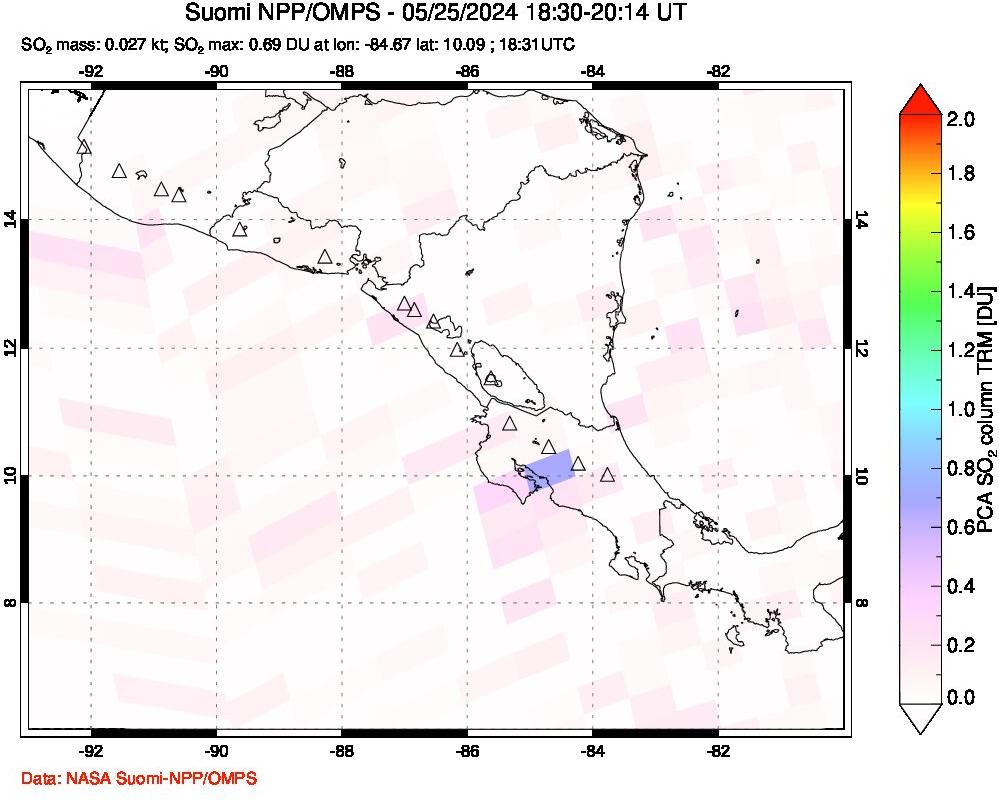 A sulfur dioxide image over Central America on May 25, 2024.