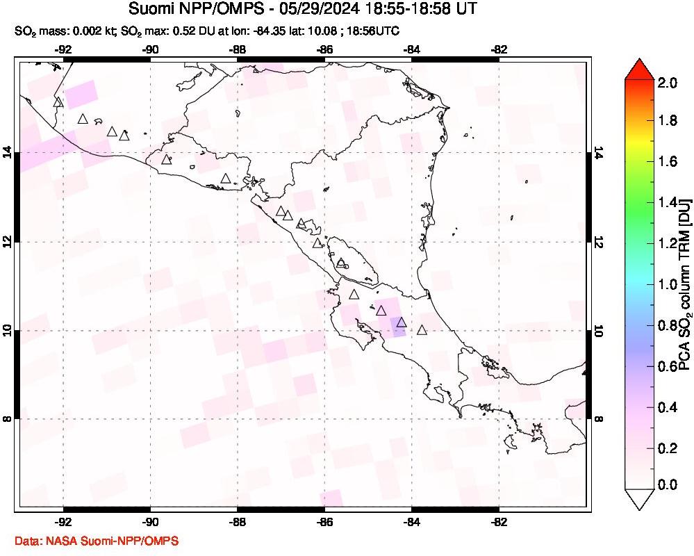 A sulfur dioxide image over Central America on May 29, 2024.