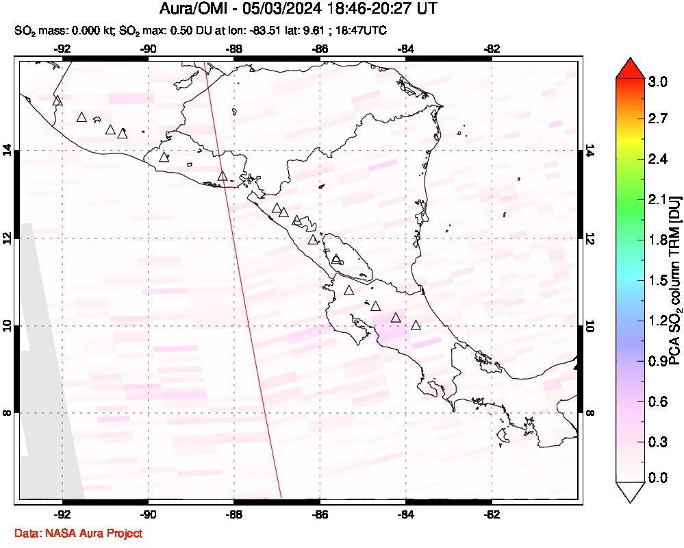 A sulfur dioxide image over Central America on May 03, 2024.