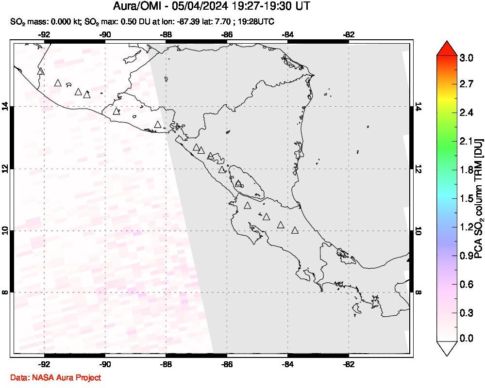 A sulfur dioxide image over Central America on May 04, 2024.