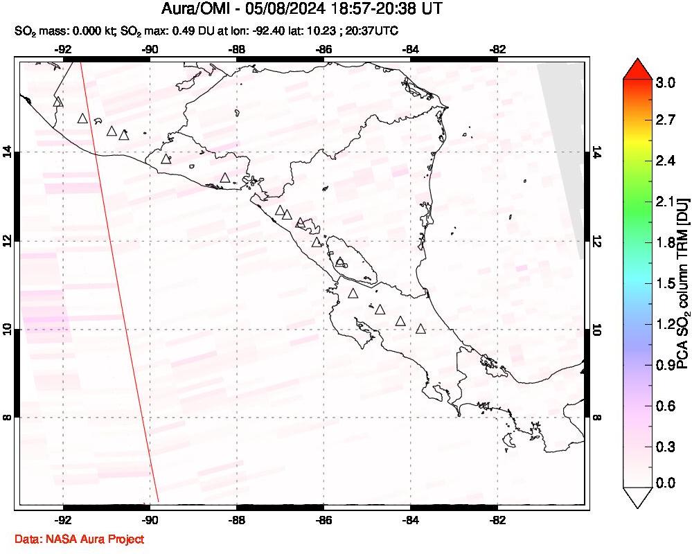 A sulfur dioxide image over Central America on May 08, 2024.