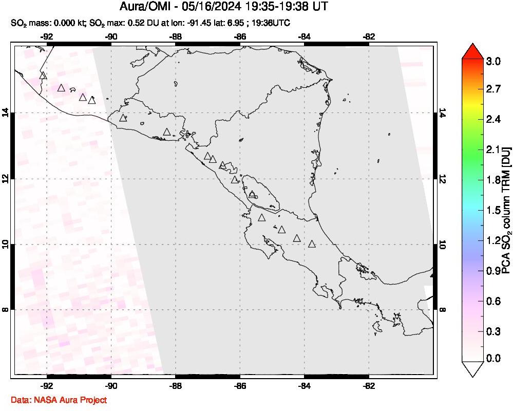 A sulfur dioxide image over Central America on May 16, 2024.