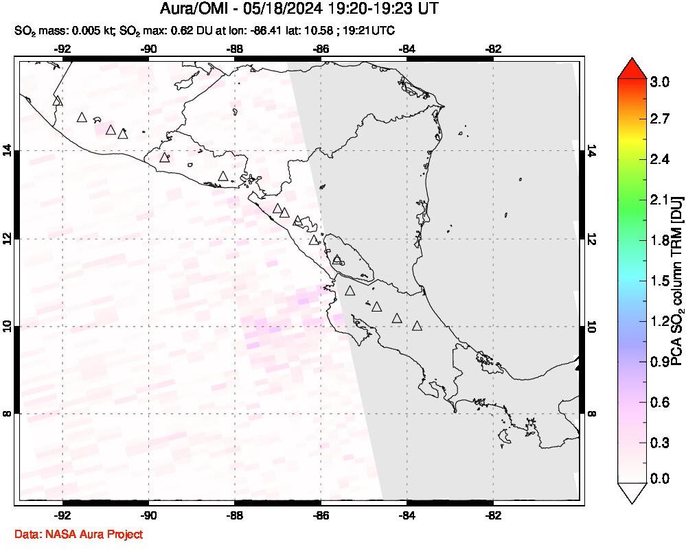 A sulfur dioxide image over Central America on May 18, 2024.