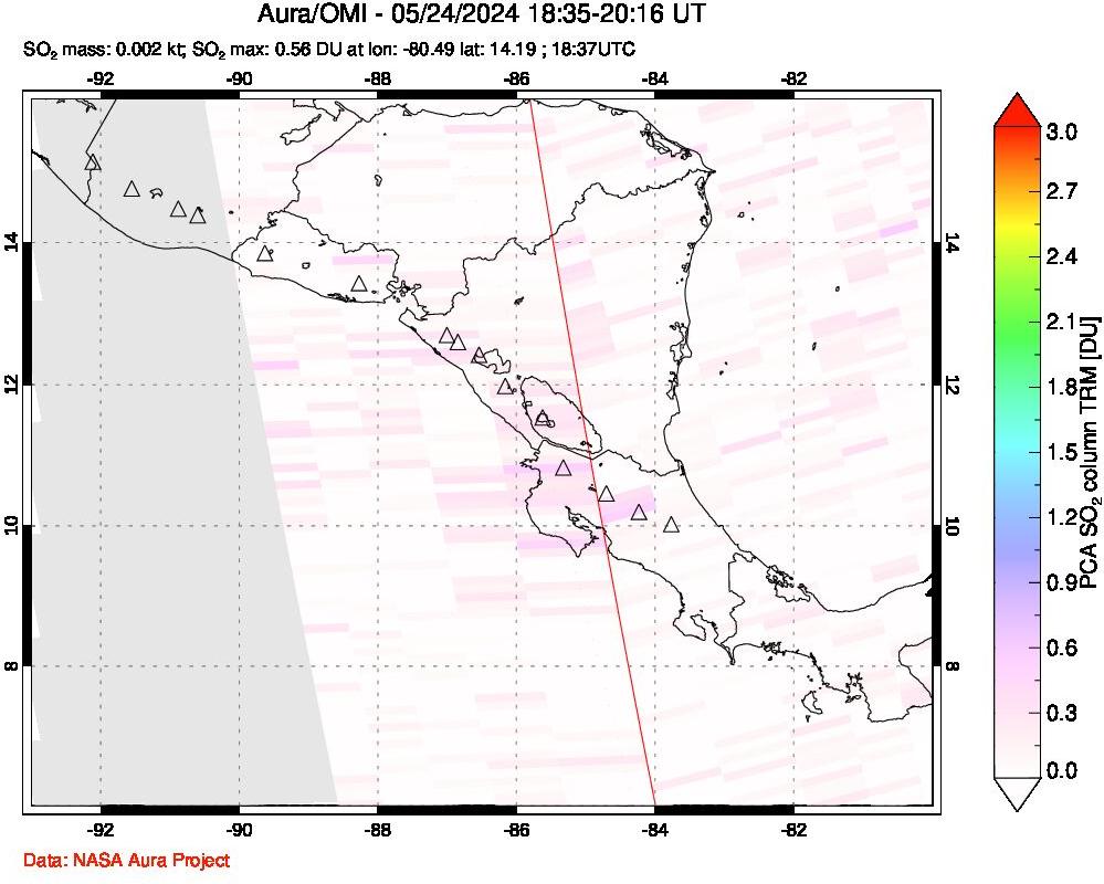 A sulfur dioxide image over Central America on May 24, 2024.