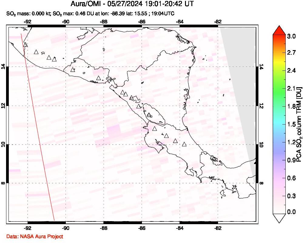 A sulfur dioxide image over Central America on May 27, 2024.