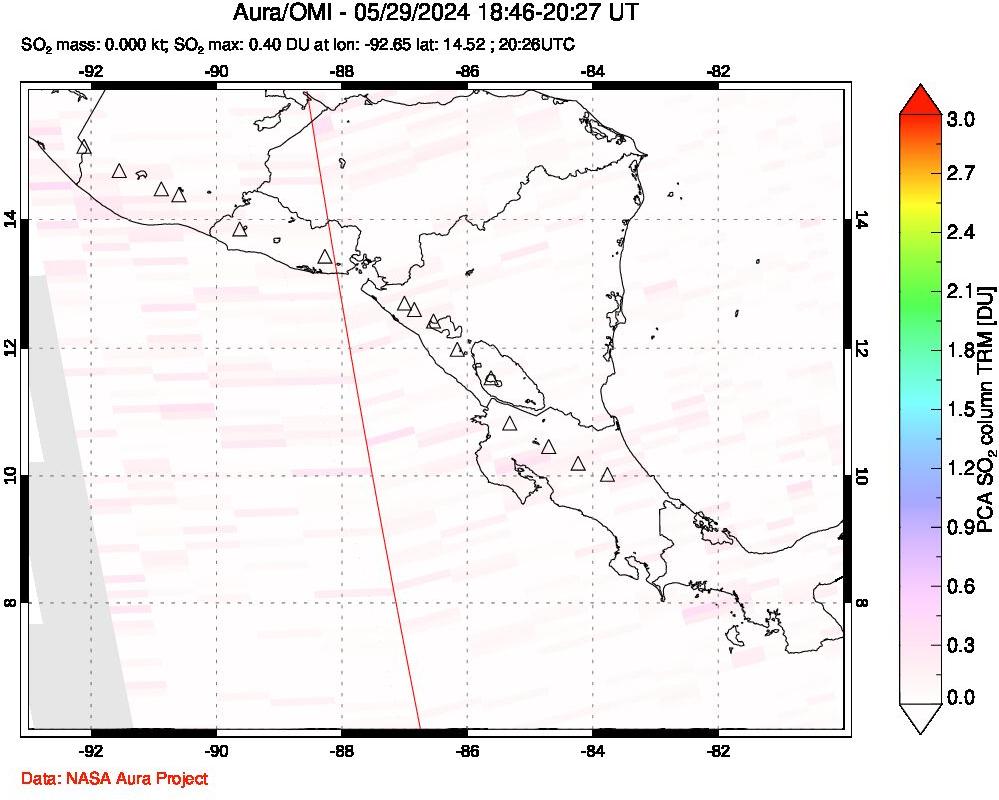 A sulfur dioxide image over Central America on May 29, 2024.