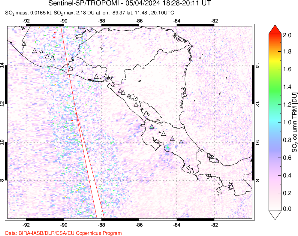 A sulfur dioxide image over Central America on May 04, 2024.