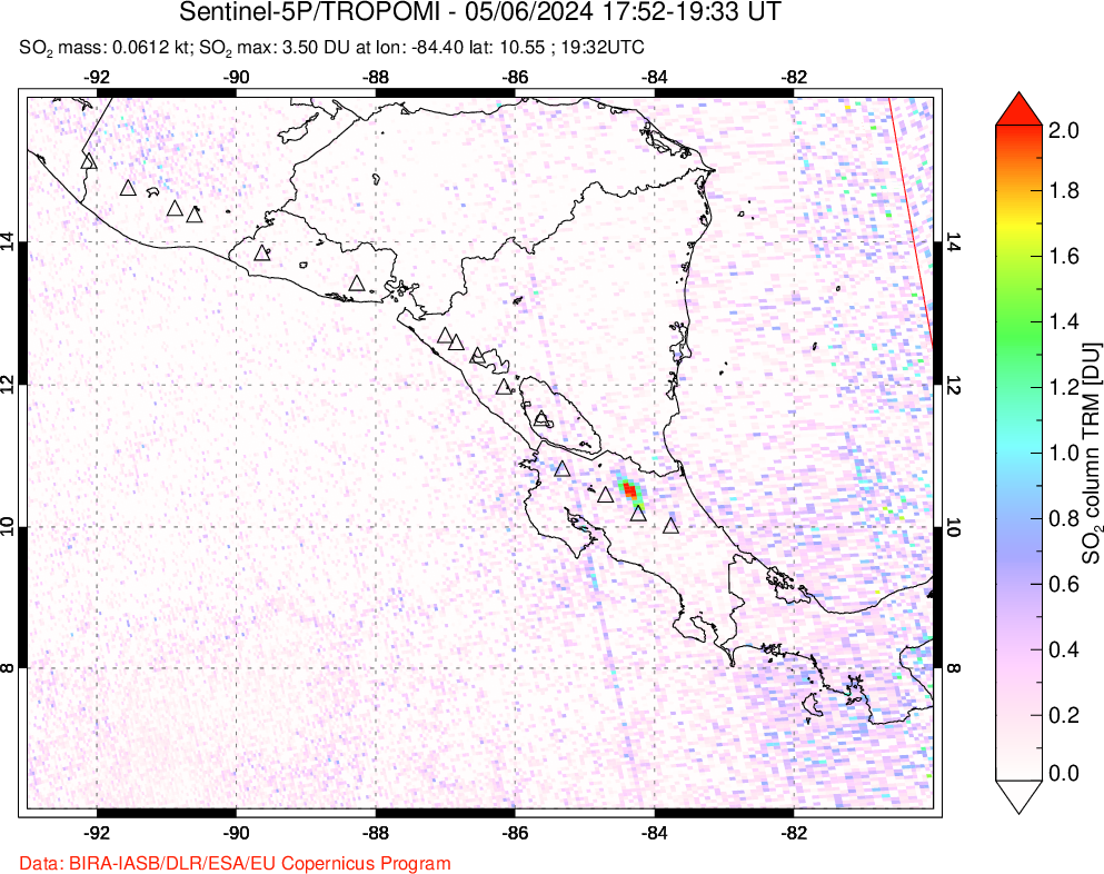 A sulfur dioxide image over Central America on May 06, 2024.