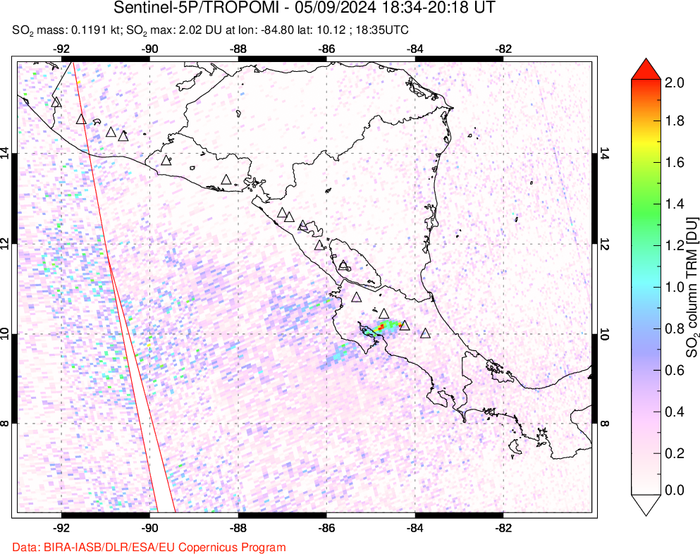 A sulfur dioxide image over Central America on May 09, 2024.