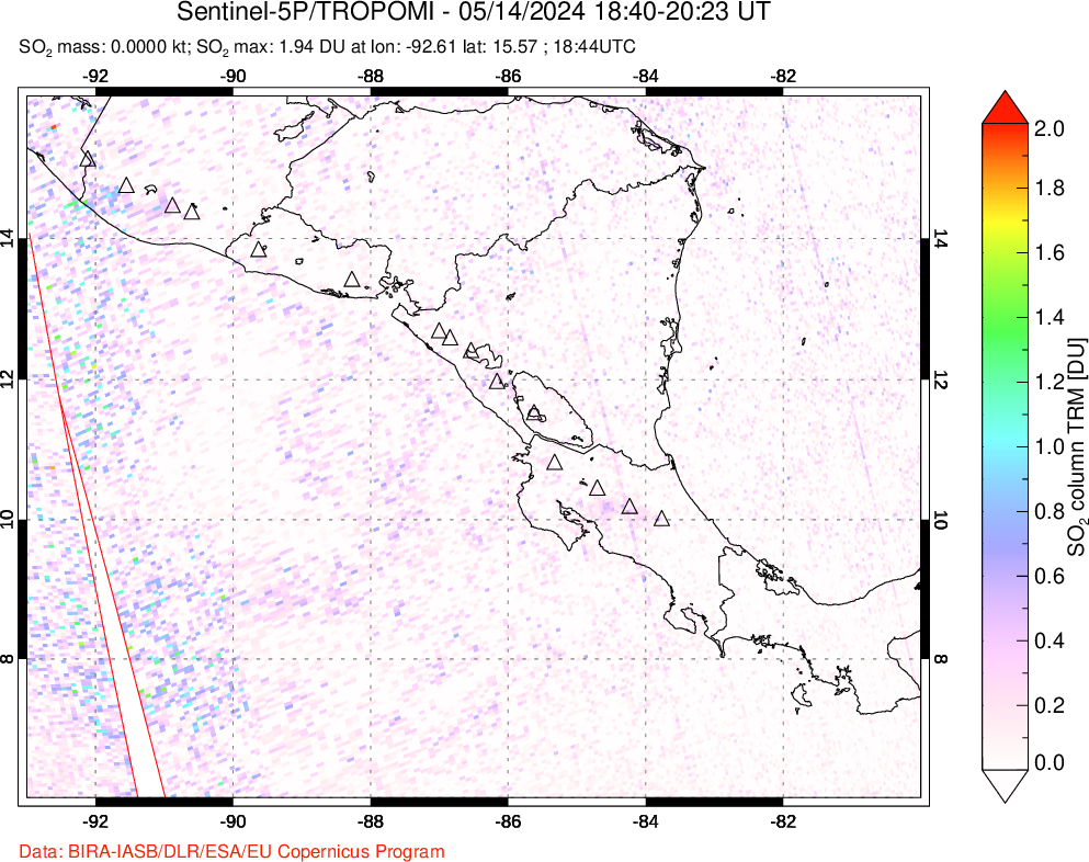 A sulfur dioxide image over Central America on May 14, 2024.