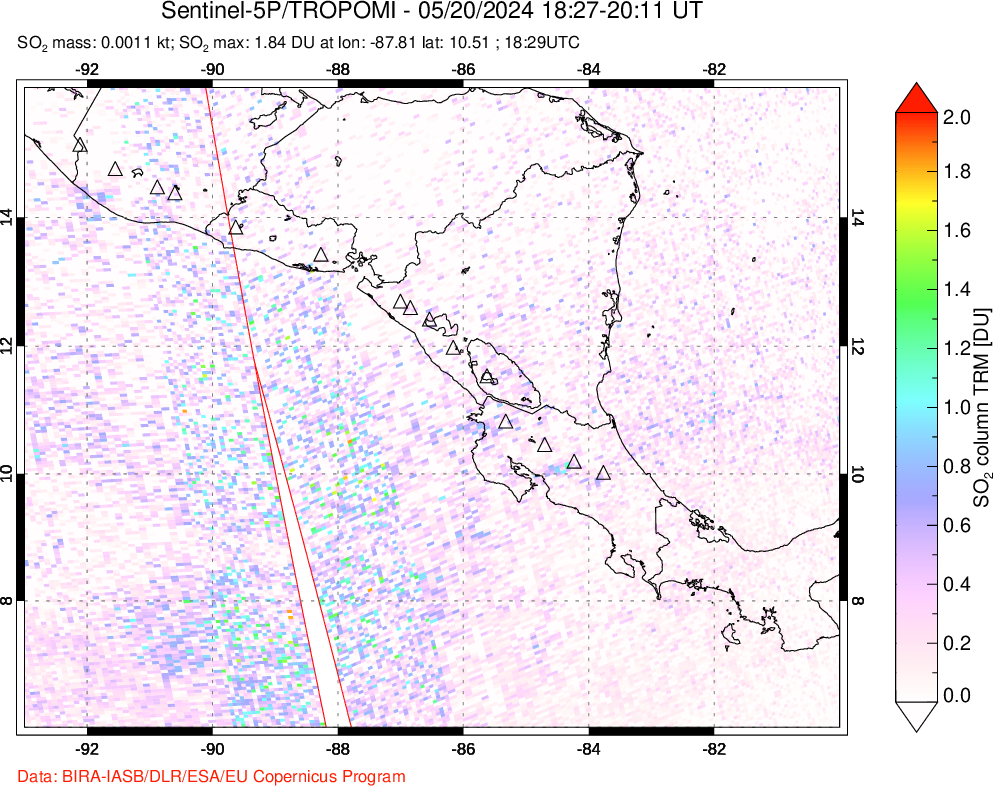 A sulfur dioxide image over Central America on May 20, 2024.