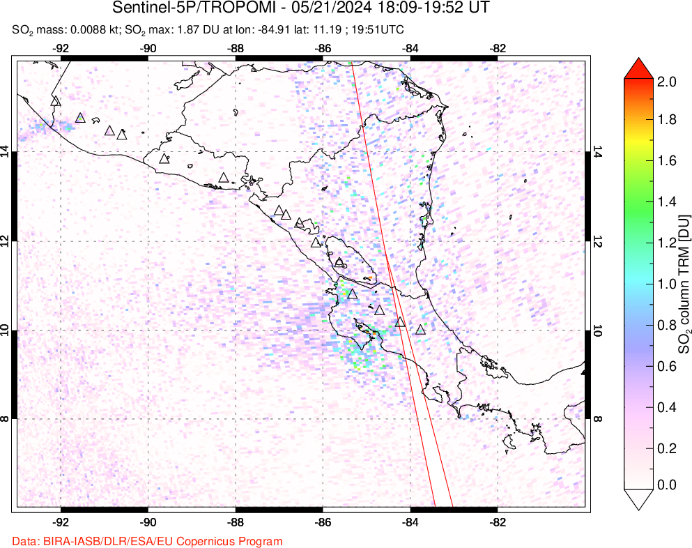 A sulfur dioxide image over Central America on May 21, 2024.