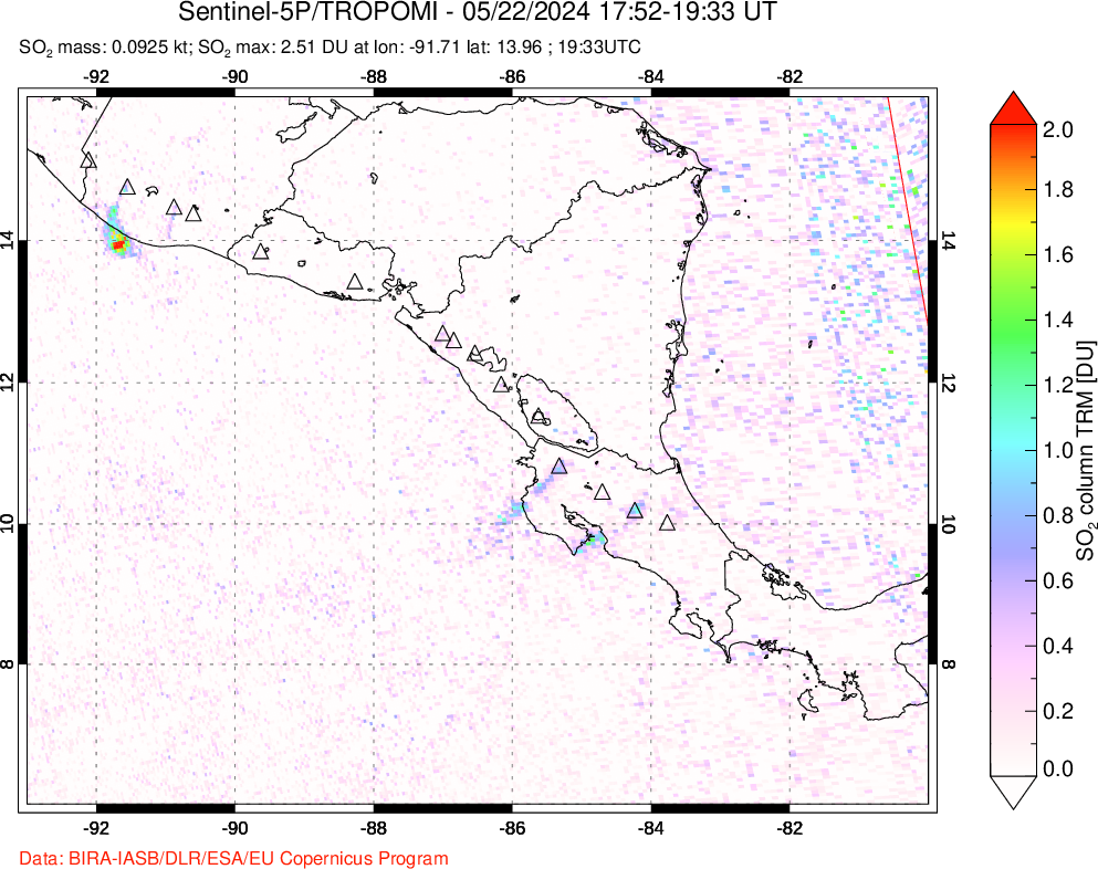 A sulfur dioxide image over Central America on May 22, 2024.