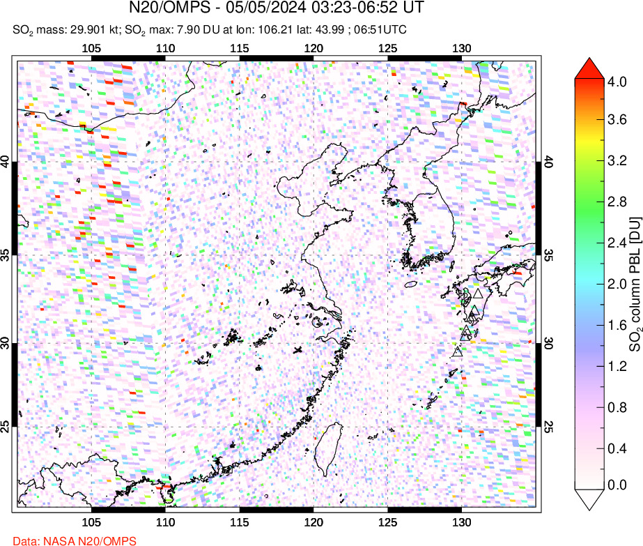 A sulfur dioxide image over Eastern China on May 05, 2024.