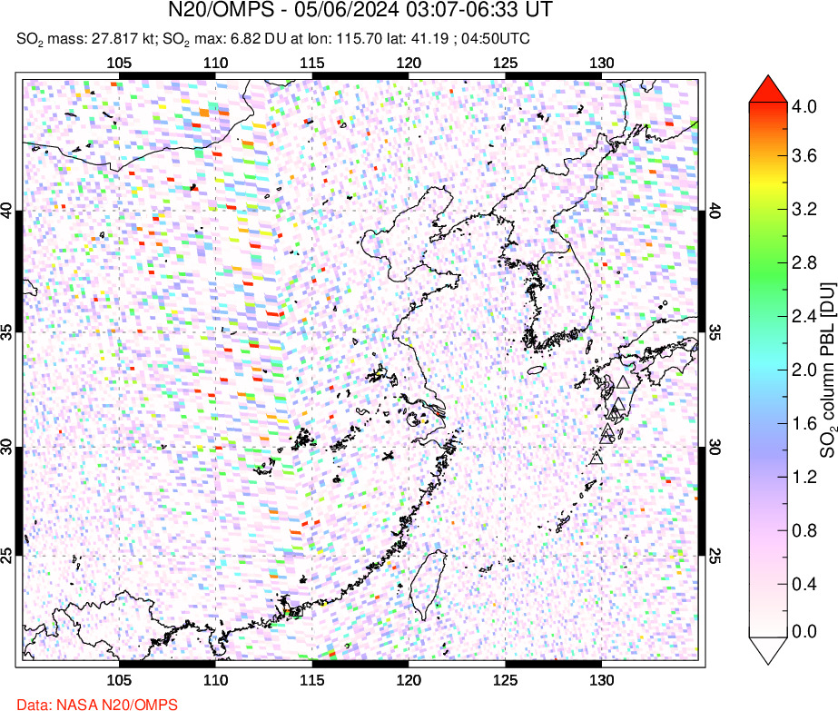 A sulfur dioxide image over Eastern China on May 06, 2024.