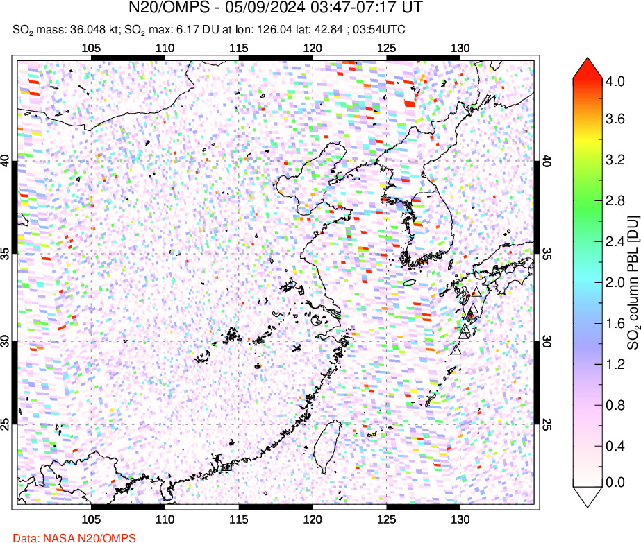 A sulfur dioxide image over Eastern China on May 09, 2024.