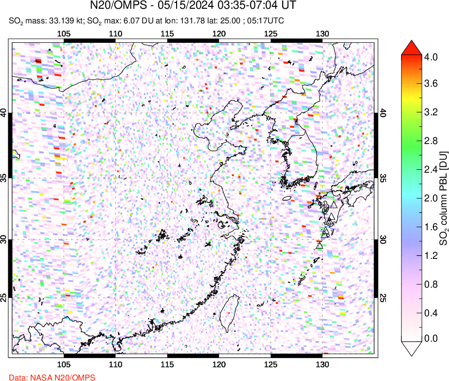 A sulfur dioxide image over Eastern China on May 15, 2024.