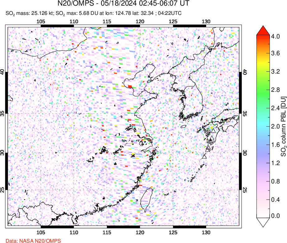 A sulfur dioxide image over Eastern China on May 18, 2024.