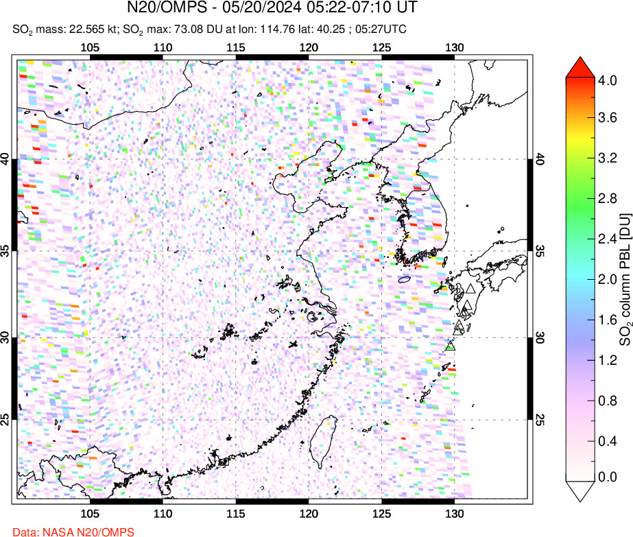 A sulfur dioxide image over Eastern China on May 20, 2024.