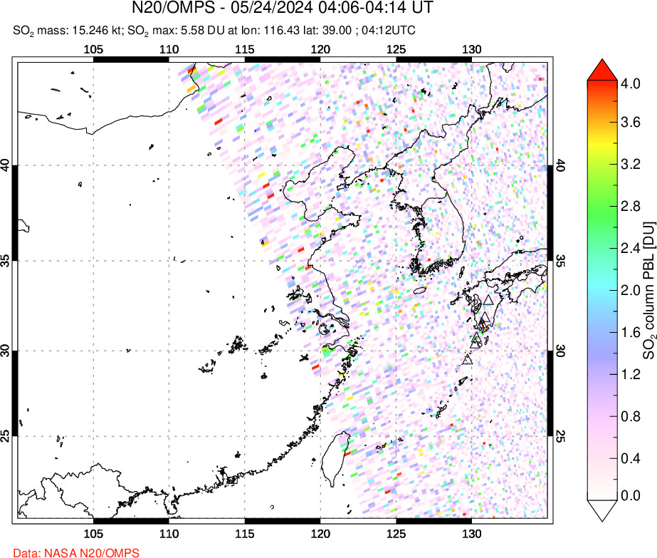 A sulfur dioxide image over Eastern China on May 24, 2024.