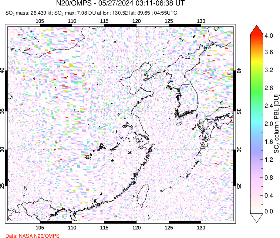 A sulfur dioxide image over Eastern China on May 27, 2024.