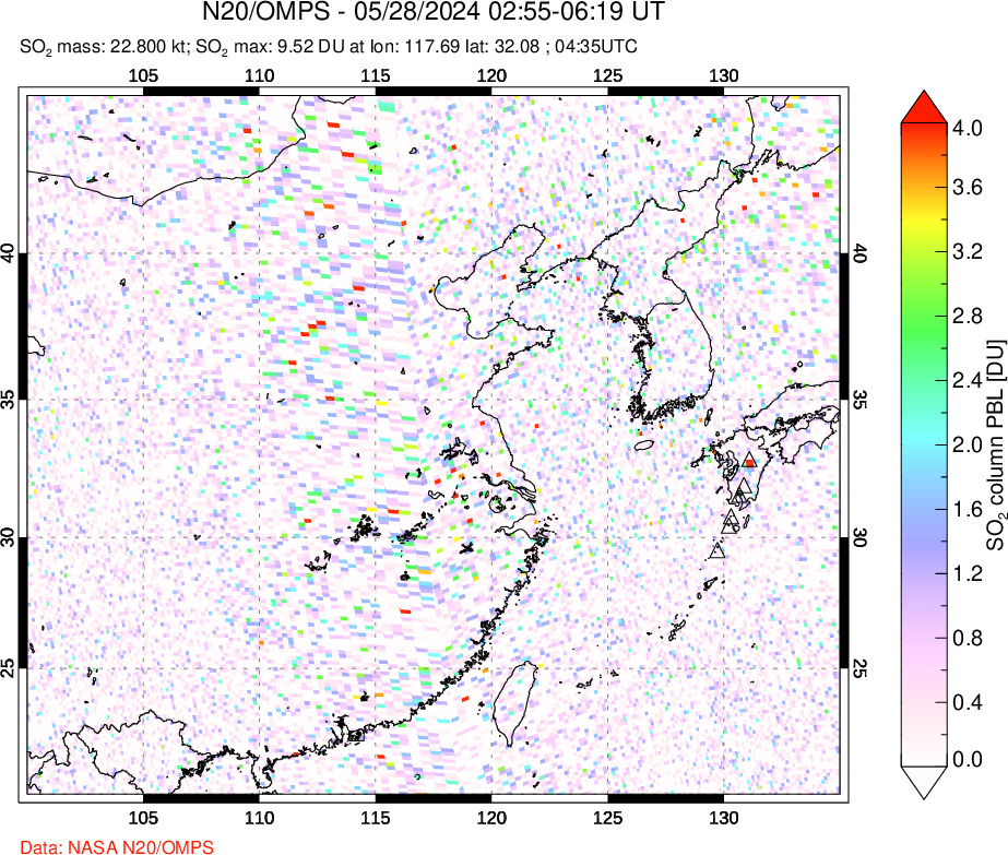 A sulfur dioxide image over Eastern China on May 28, 2024.