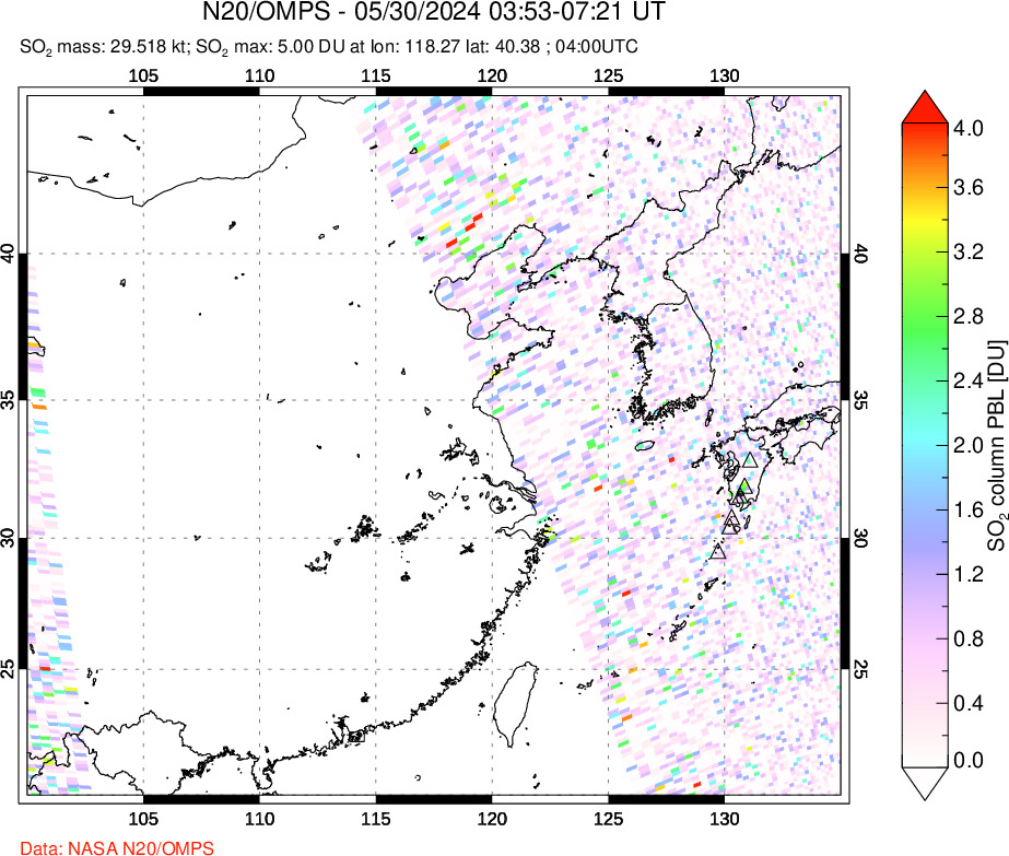 A sulfur dioxide image over Eastern China on May 30, 2024.