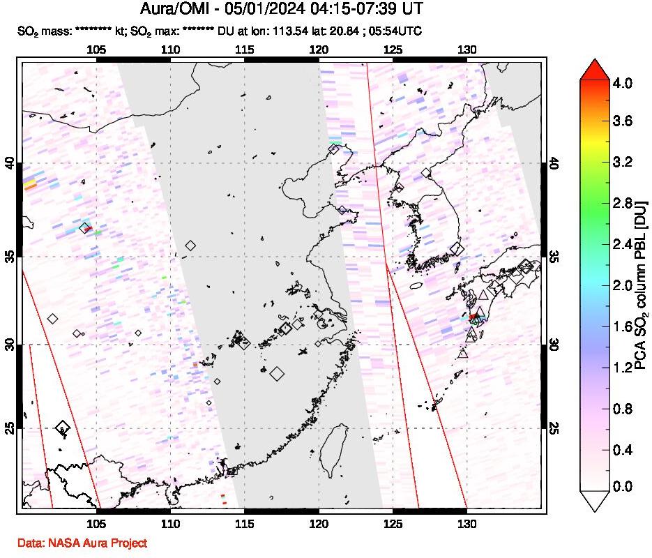 A sulfur dioxide image over Eastern China on May 01, 2024.