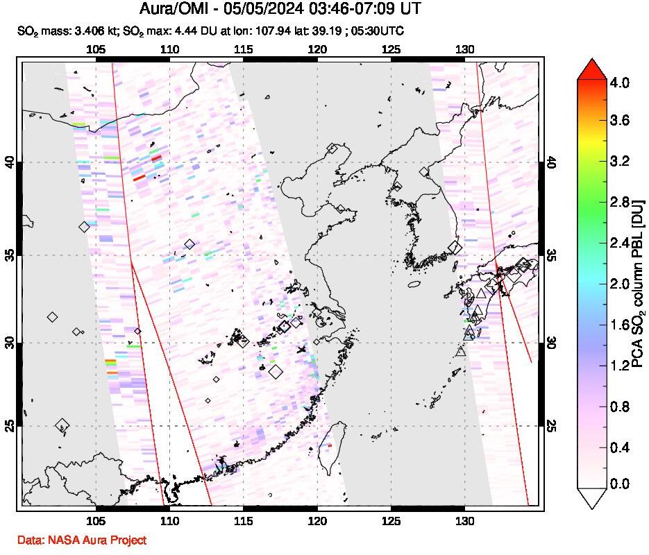 A sulfur dioxide image over Eastern China on May 05, 2024.