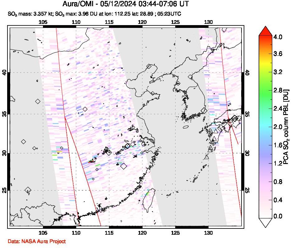 A sulfur dioxide image over Eastern China on May 12, 2024.